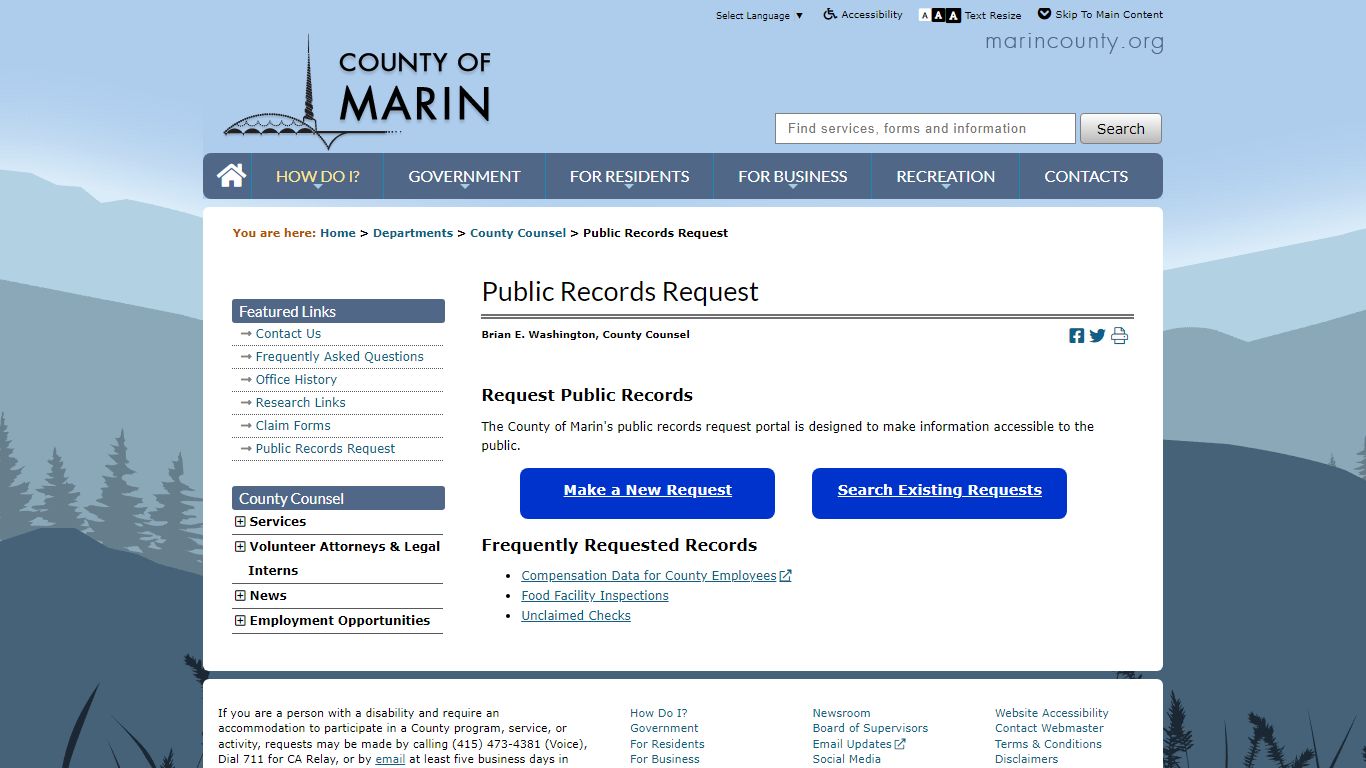 Public Records Request - County of Marin - Marin County, California